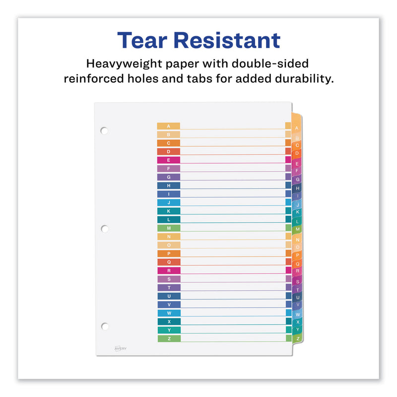 Avery Customizable TOC Ready Index Multicolor Tab Dividers, 26-Tab, A to Z, 11 x 8.5, White, Traditional Color Tabs, 1 Set