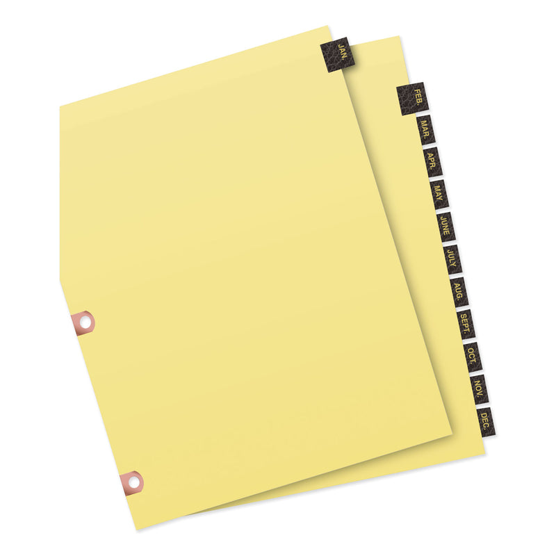 Avery Preprinted Black Leather Tab Dividers w/Copper Reinforced Holes, 12-Tab, Jan. to Dec., 11 x 8.5, Buff, 1 Set