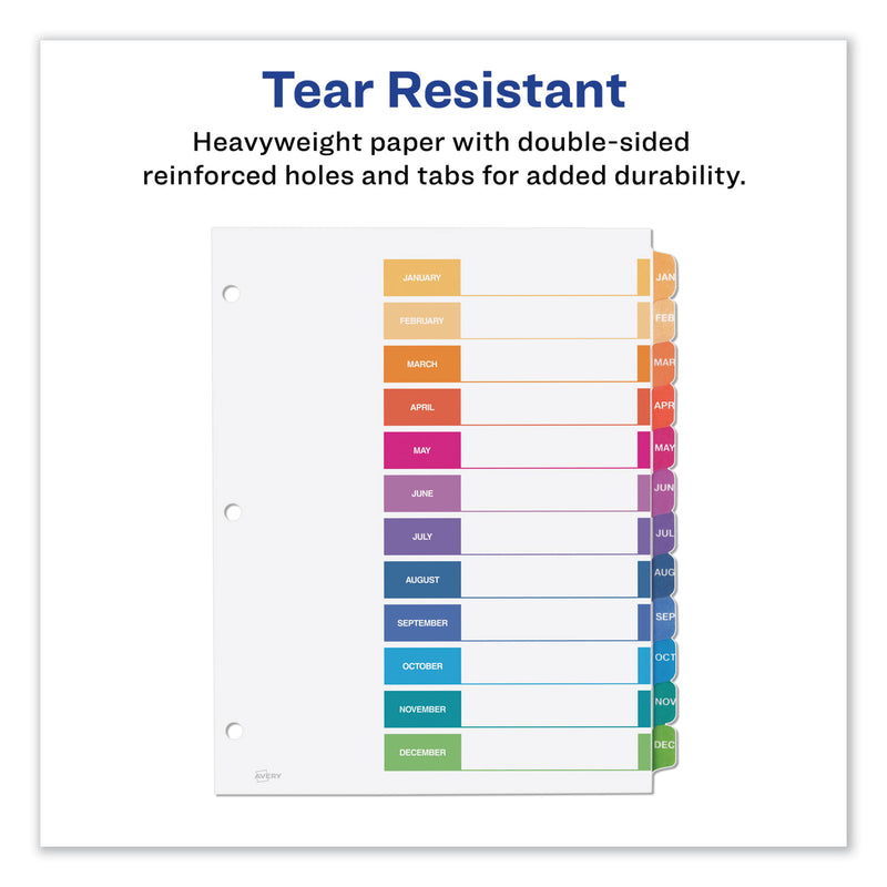 Avery Customizable TOC Ready Index Multicolor Tab Dividers, 12-Tab, Jan. to Dec., 11 x 8.5, White, Traditional Color Tabs, 1 Set