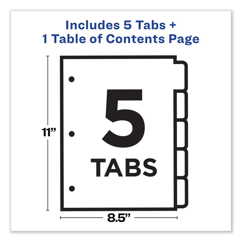 Avery Customizable TOC Ready Index Multicolor Tab Dividers, 5-Tab, 1 to 5, 11 x 8.5, White, Traditional Color Tabs, 1 Set