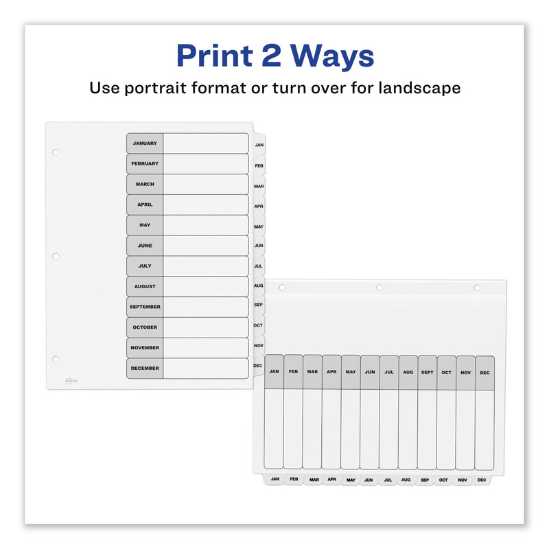 Avery Customizable TOC Ready Index Black and White Dividers, 12-Tab, Jan. to Dec., 11 x 8.5, 1 Set