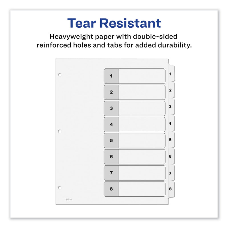 Avery Customizable TOC Ready Index Black and White Dividers, 8-Tab, 1 to 8, 11 x 8.5, 1 Set