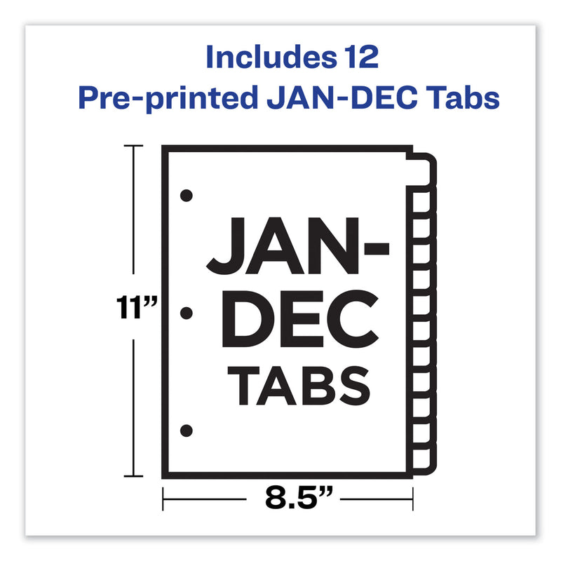Avery Preprinted Laminated Tab Dividers with Copper Reinforced Holes, 12-Tab, Jan. to Dec., 11 x 8.5, Buff, 1 Set