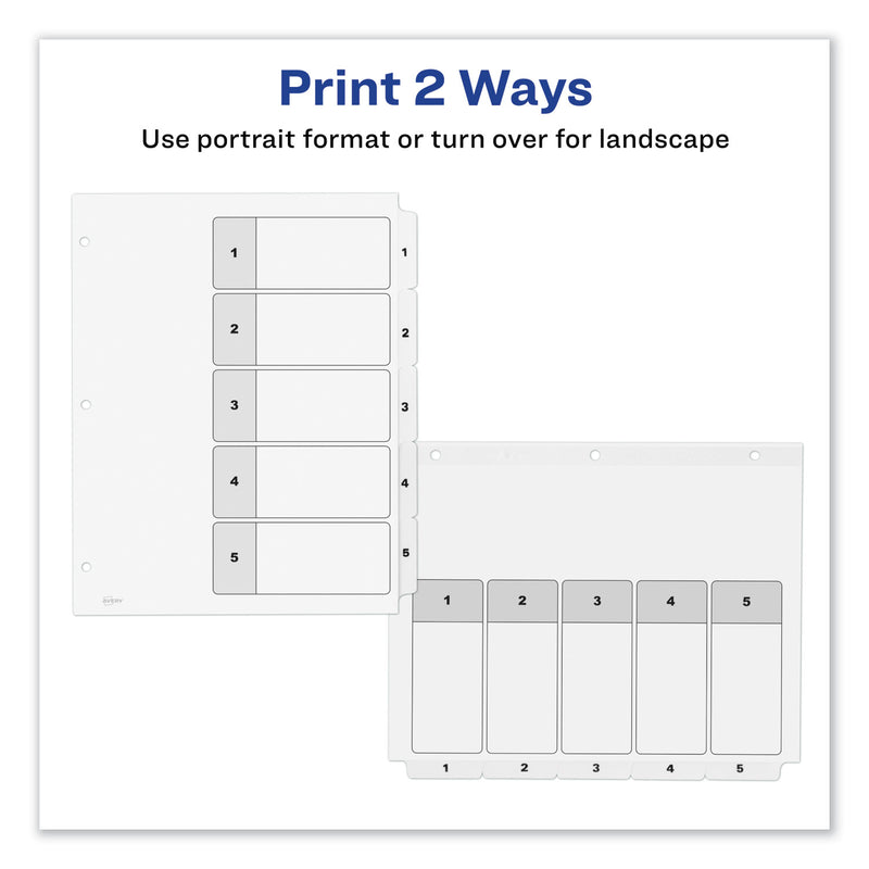 Avery Customizable TOC Ready Index Black and White Dividers, 5-Tab, 1 to 5, 11 x 8.5, 1 Set