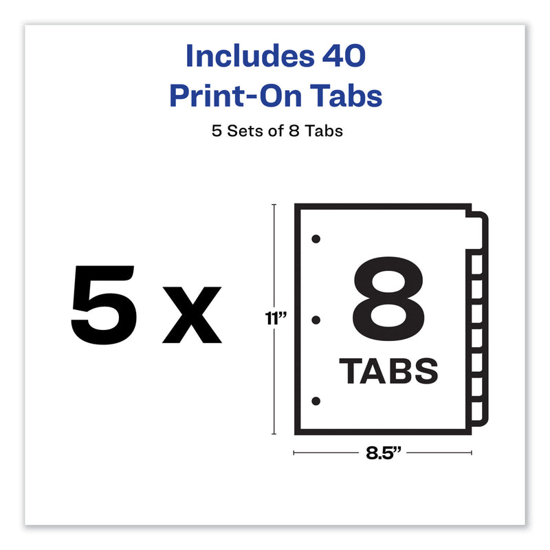 Avery Customizable Print-On Dividers, 3-Hole Punched, 8-Tab, 11 x 8.5, White, 5 Sets