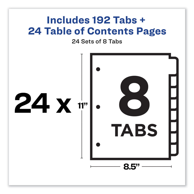 Avery Customizable TOC Ready Index Multicolor Tab Dividers, Uncollated, 8-Tab, 1 to 8, 11 x 8.5, White, 24 Sets