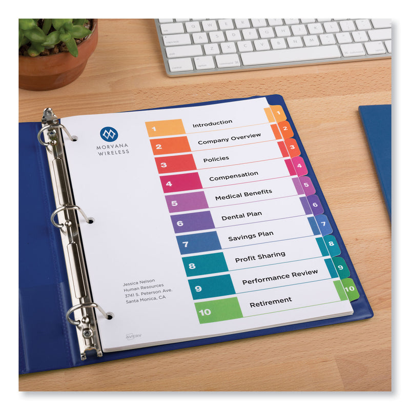 Avery Customizable TOC Ready Index Multicolor Tab Dividers, Uncollated, 10-Tab, 1 to 10, 11 x 8.5, White, 24 Sets