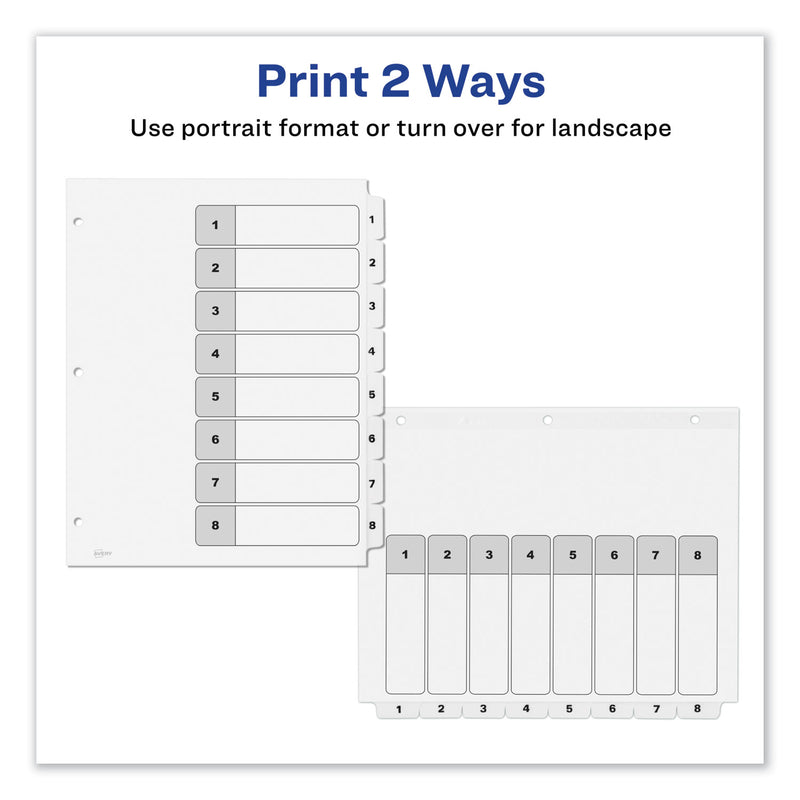 Avery Customizable TOC Ready Index Black and White Dividers, 8-Tab, 1 to 8, 11 x 8.5, 1 Set