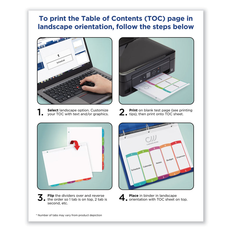 Avery Customizable TOC Ready Index Multicolor Tab Dividers, 8-Tab, 1 to 8, 11 x 8.5, White, Contemporary Color Tabs, 1 Set
