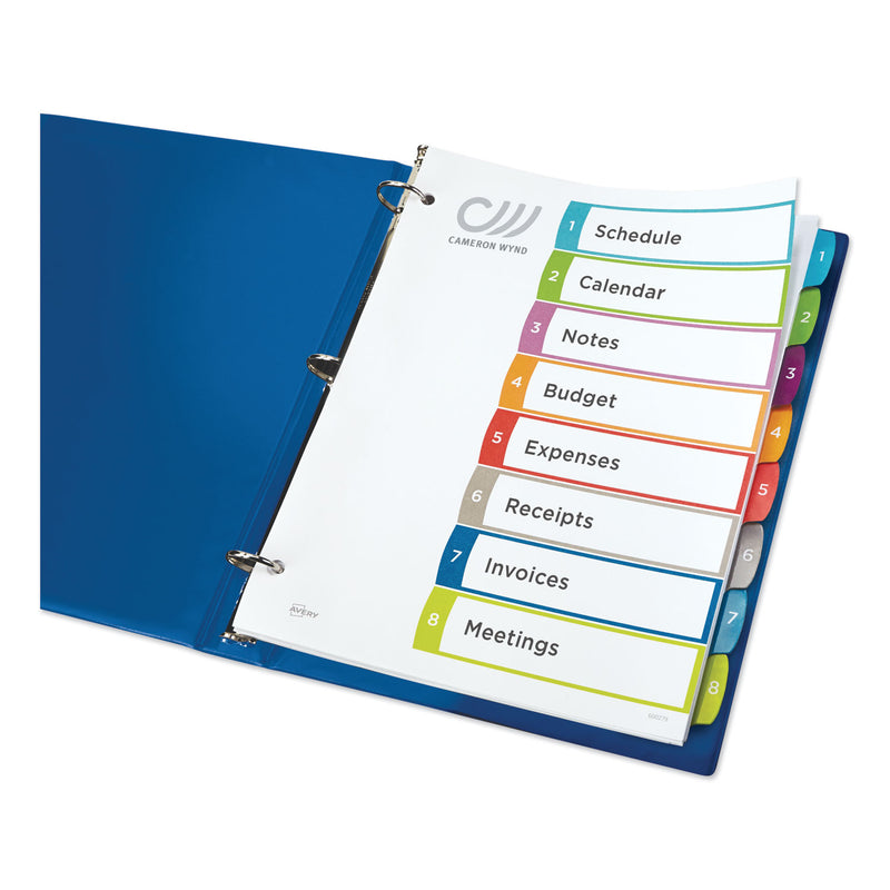Avery Customizable TOC Ready Index Multicolor Tab Dividers, 8-Tab, 1 to 8, 11 x 8.5, White, Contemporary Color Tabs, 1 Set