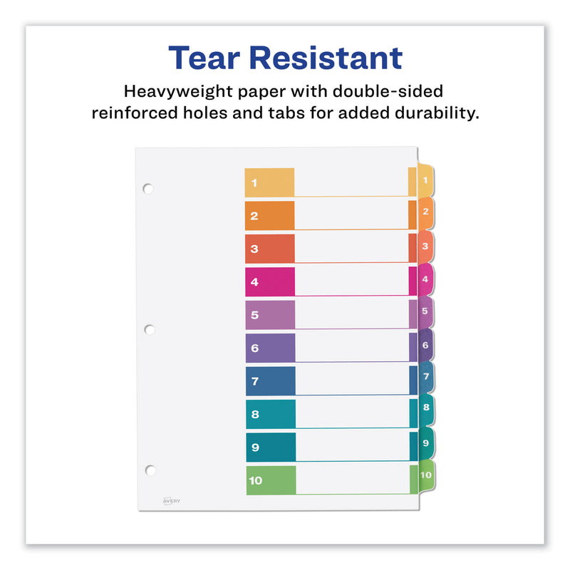 Avery Customizable TOC Ready Index Multicolor Tab Dividers, Uncollated, 10-Tab, 1 to 10, 11 x 8.5, White, 24 Sets