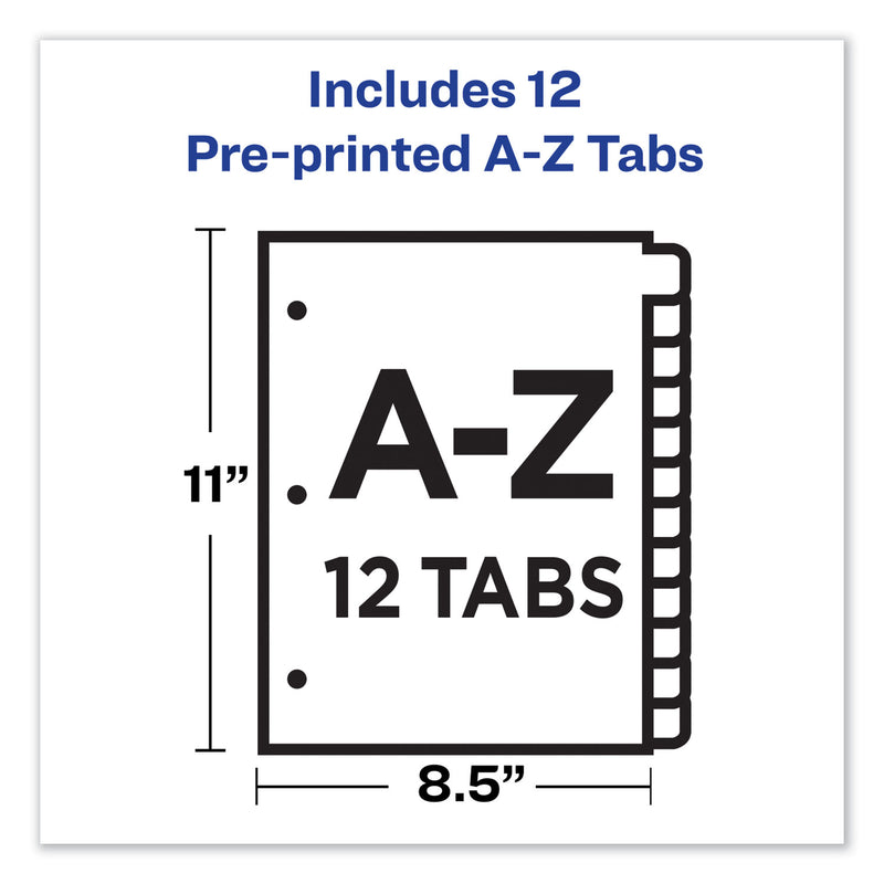 Avery Durable Preprinted Plastic Tab Dividers, 12-Tab, A to Z, 11 x 8.5, Assorted, 1 Set