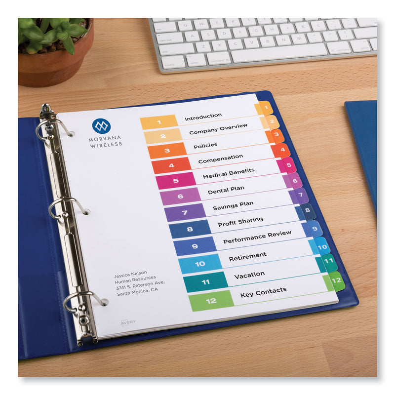 Avery Customizable TOC Ready Index Multicolor Tab Dividers, 12-Tab, 1 to 12, 11 x 8.5, White, Traditional Color Tabs, 1 Set