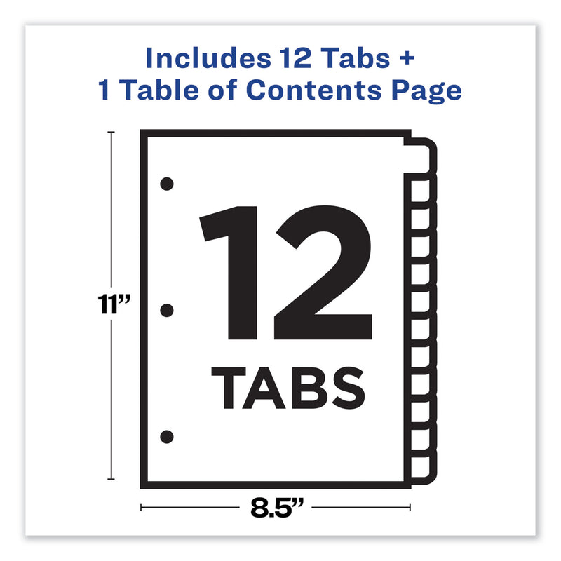 Avery Customizable TOC Ready Index Multicolor Tab Dividers, 12-Tab, 1 to 12, 11 x 8.5, White, Traditional Color Tabs, 1 Set