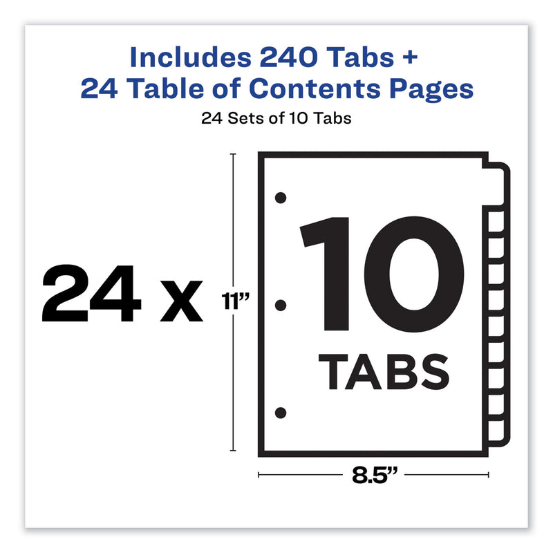 Avery Customizable TOC Ready Index Multicolor Tab Dividers, Uncollated, 10-Tab, 1 to 10, 11 x 8.5, White, 24 Sets