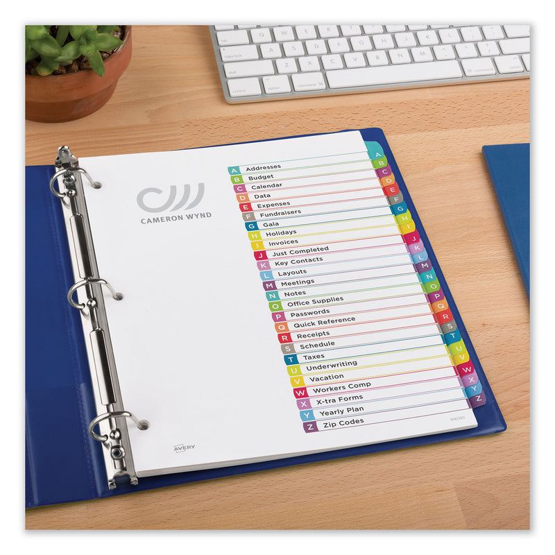 Avery Customizable TOC Ready Index Multicolor Tab Dividers, 26-Tab, A to Z, 11 x 8.5, White, Contemporary Color Tabs, 1 Set