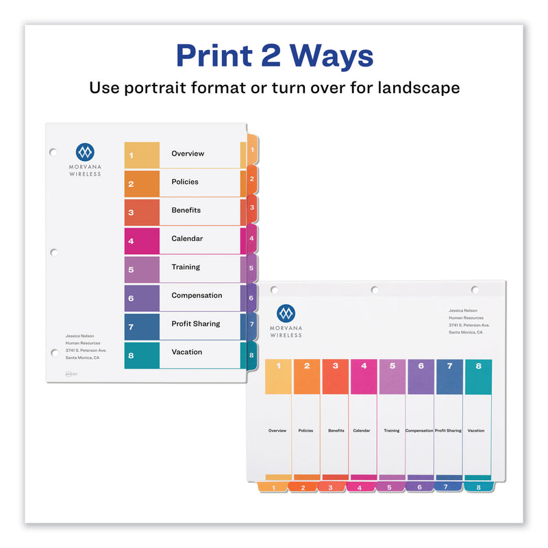 Avery Customizable TOC Ready Index Multicolor Tab Dividers, Uncollated, 8-Tab, 1 to 8, 11 x 8.5, White, 24 Sets