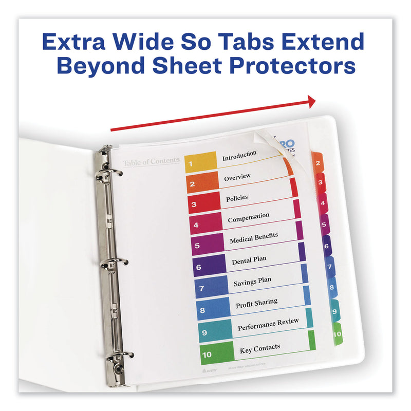 Avery Customizable TOC Ready Index Multicolor Tab Dividers, Extra Wide Tabs, 10-Tab, 1 to 10, 11 x 9.25, White, 1 Set