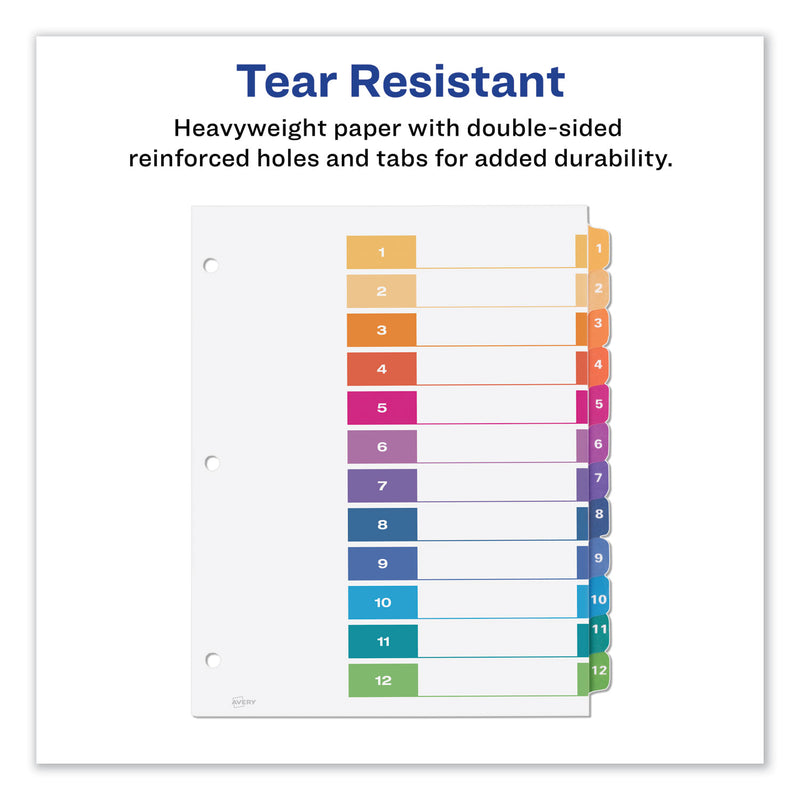 Avery Customizable TOC Ready Index Multicolor Tab Dividers, 12-Tab, 1 to 12, 11 x 8.5, White, Traditional Color Tabs, 1 Set