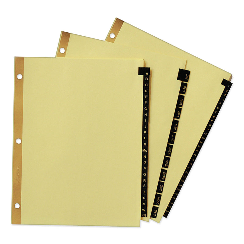 Avery Preprinted Black Leather Tab Dividers w/Gold Reinforced Edge, 25-Tab, A to Z, 11 x 8.5, Buff, 1 Set