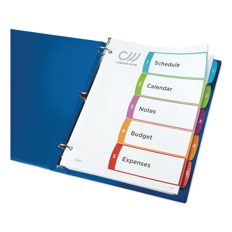Avery Customizable TOC Ready Index Multicolor Tab Dividers, 5-Tab, 1 to 5, 11 x 8.5, White, Contemporary Color Tabs, 1 Set