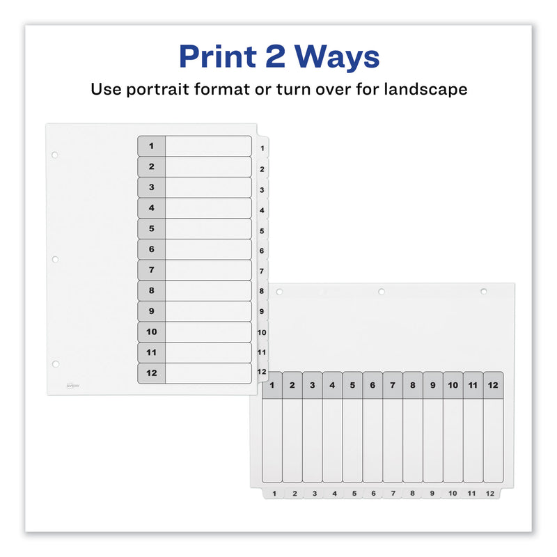 Avery Customizable TOC Ready Index Black and White Dividers, 12-Tab, 1 to 12, 11 x 8.5, 1 Set