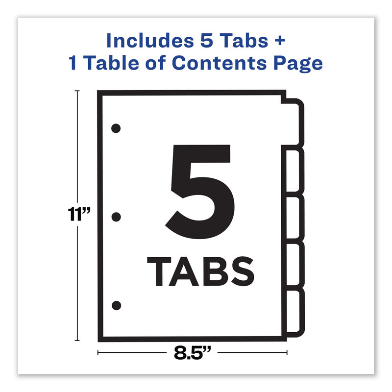 Avery Customizable Table of Contents Ready Index Dividers with Multicolor Tabs, 5-Tab, 1 to 5, 11 x 8.5, Translucent, 1 Set
