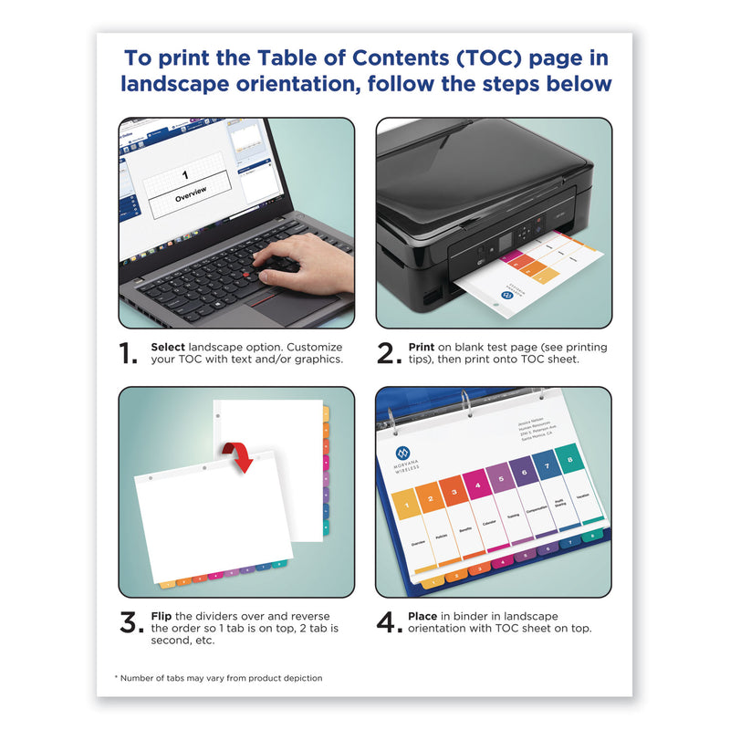 Avery Customizable TOC Ready Index Multicolor Tab Dividers, Uncollated, 10-Tab, 1 to 10, 11 x 8.5, White, 24 Sets