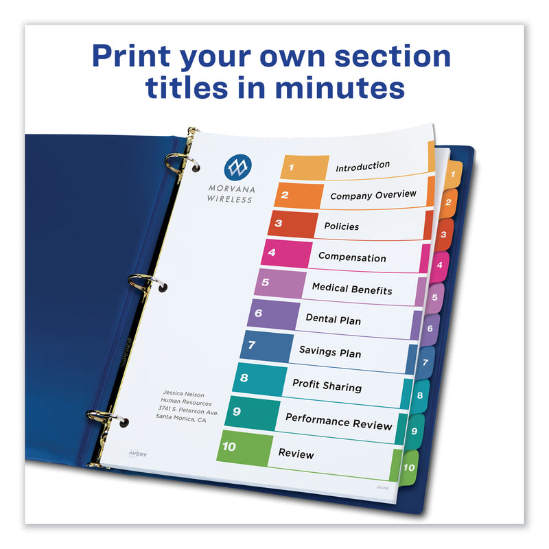 Avery Customizable TOC Ready Index Multicolor Tab Dividers, Uncollated, 10-Tab, 1 to 10, 11 x 8.5, White, 24 Sets