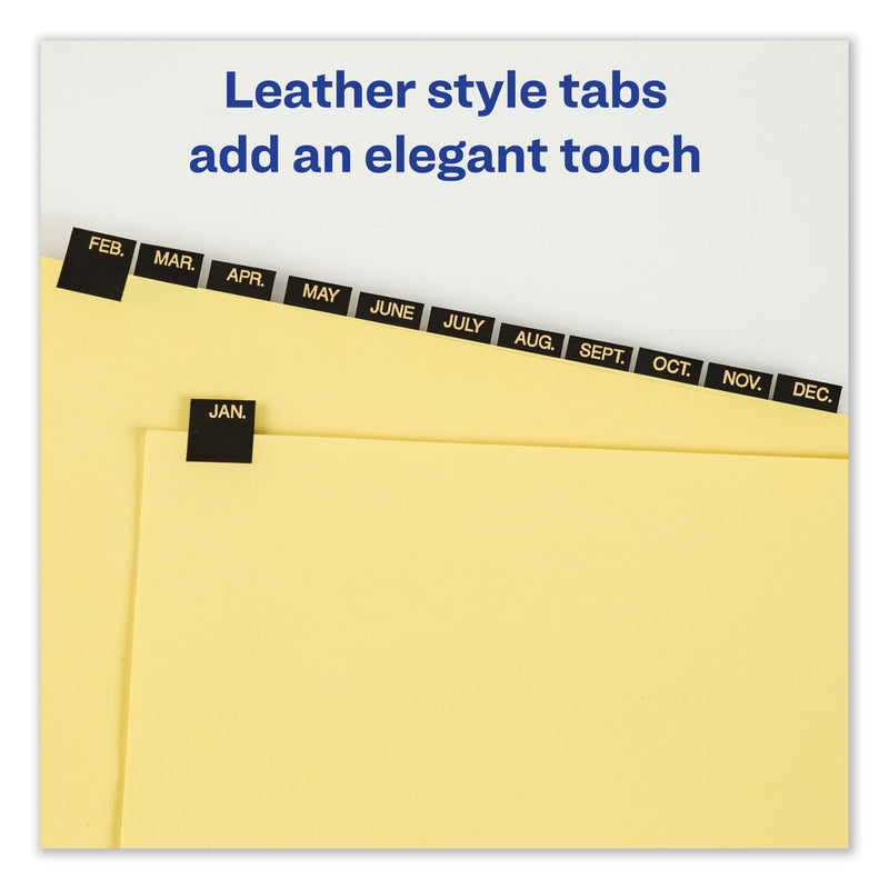 Avery Preprinted Black Leather Tab Dividers w/Gold Reinforced Edge, 12-Tab, Jan. to Dec., 11 x 8.5, Buff, 1 Set