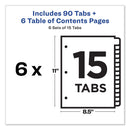 Avery Customizable TOC Ready Index Multicolor Tab Dividers, 15-Tab, 1 to 15, 11 x 8.5, White, Traditional Color Tabs, 6 Sets
