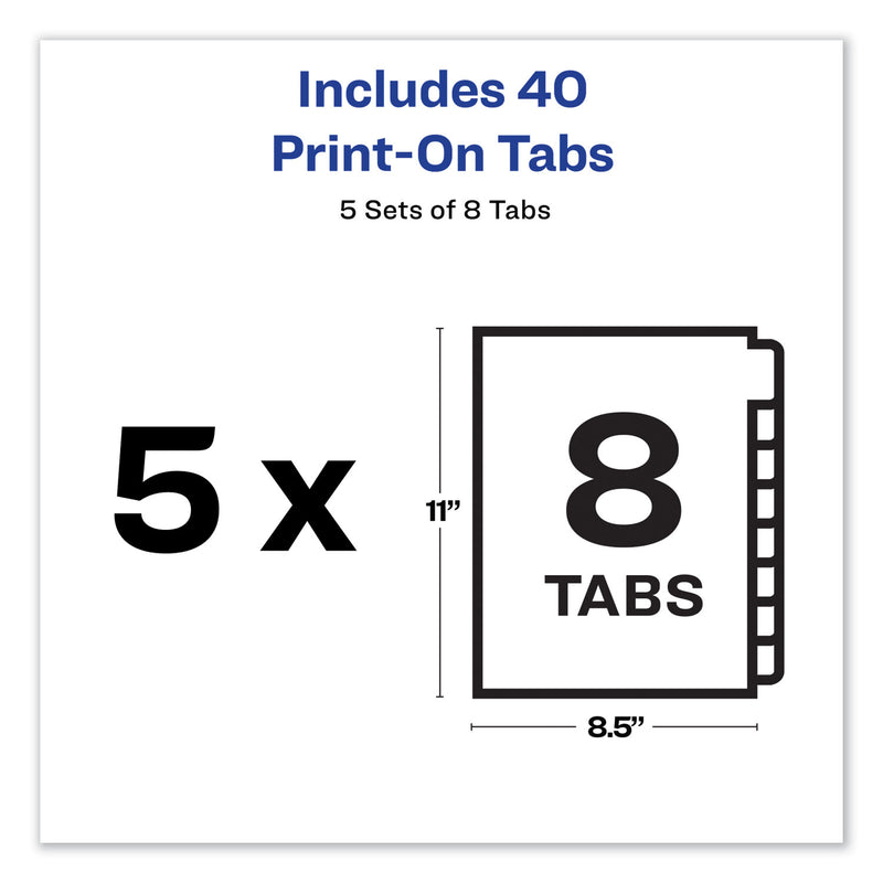 Avery Customizable Print-On Dividers, Unpunched, 8-Tab, 11 x 8.5, White, 5 Sets