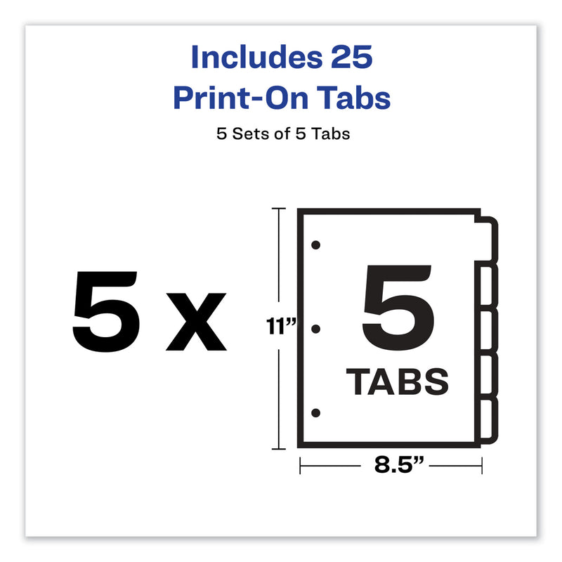 Avery Customizable Print-On Dividers, 3-Hole Punched, 5-Tab, 11 x 8.5, White, 5 Sets
