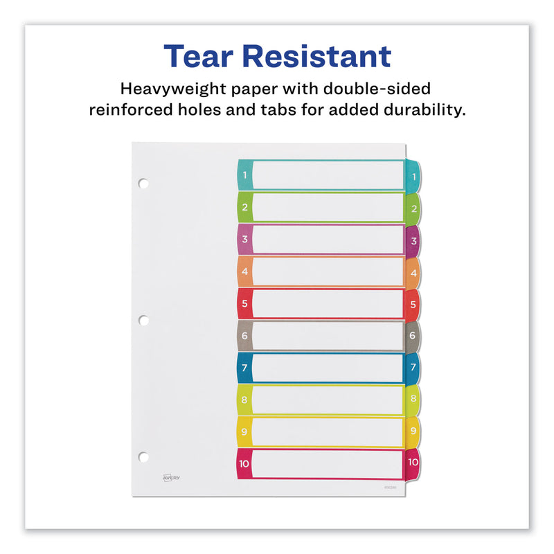 Avery Customizable TOC Ready Index Multicolor Tab Dividers, 10-Tab, 1 to 10, 11 x 8.5, White, Contemporary Color Tabs, 1 Set