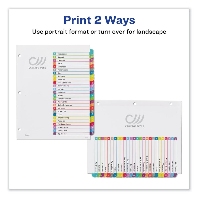 Avery Customizable TOC Ready Index Multicolor Tab Dividers, 26-Tab, A to Z, 11 x 8.5, White, Contemporary Color Tabs, 1 Set