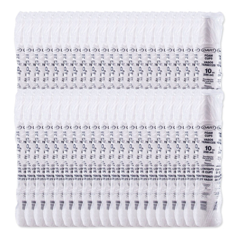 Dart Foam Drink Cups, 10 oz, White, 25/Bag, 40 Bags/Carton