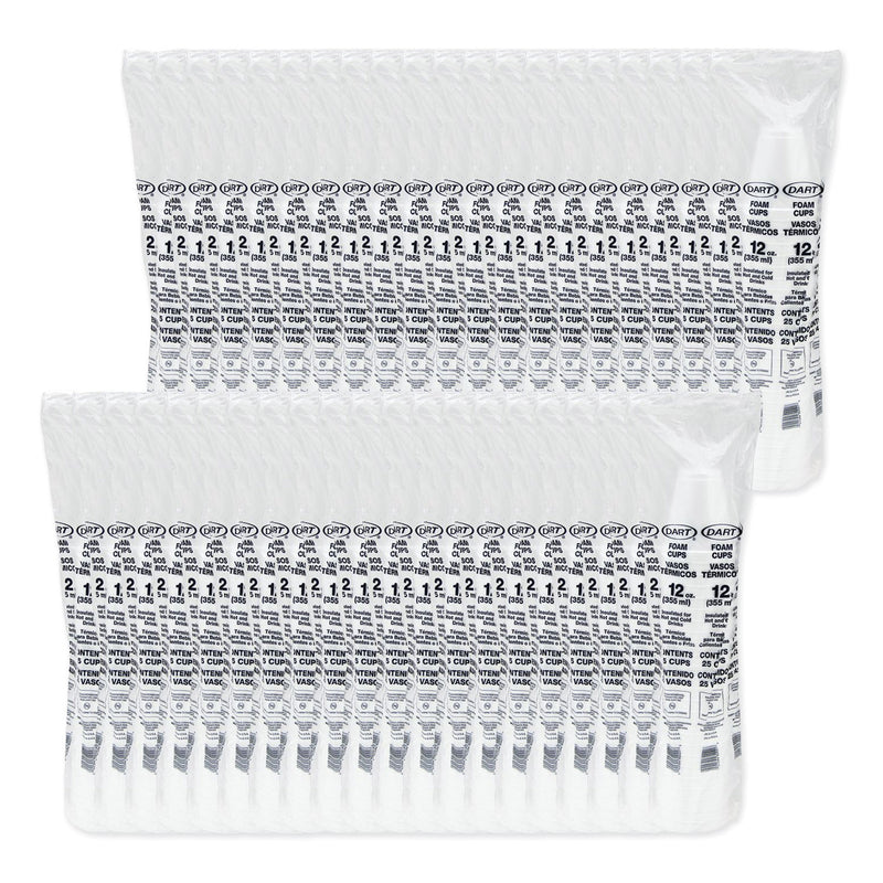Dart Foam Drink Cups, 12 oz, White, 1,000/Carton