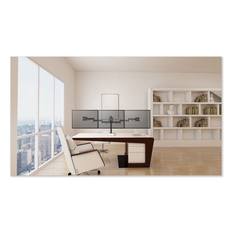 Alera AdaptivErgo Pole-Mount Triple Arm for 27" Monitors, 360 deg Rotation, +45/-45 deg Tilt, 45 deg Pan, Black, Supports 17.6 lb