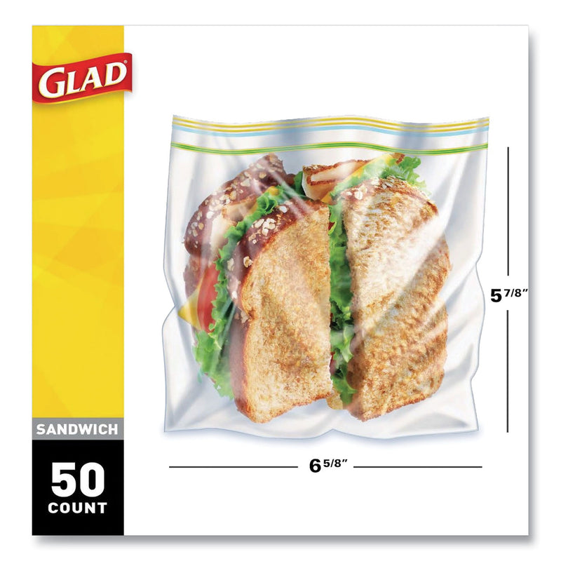 Glad Sandwich Zipper Bags, 6.63" x 8", Clear, 600/Carton