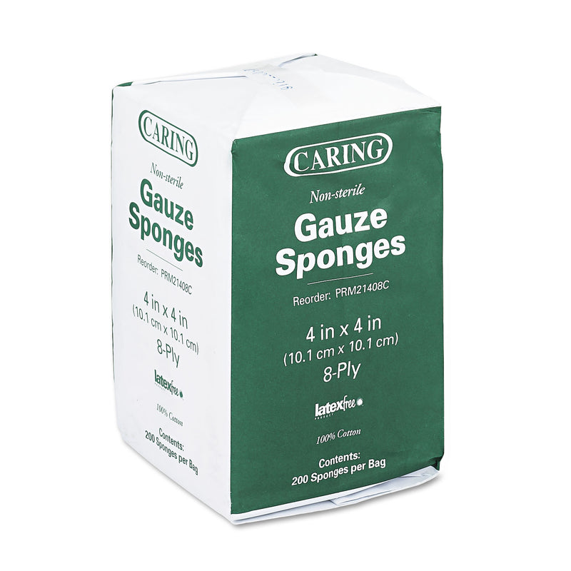 Medline Caring Woven Gauze Sponges, Non-Sterile, 8-Ply, 4 x 4, 200/Pack