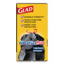 Glad ForceFlexPlus Drawstring Large Trash Bags, 30 gal, 1.05 mil, 30" x 32", Black, 70/Box