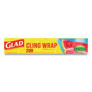 Glad ClingWrap Plastic Wrap, 200 Square Foot Roll, Clear, 12 Rolls/Carton