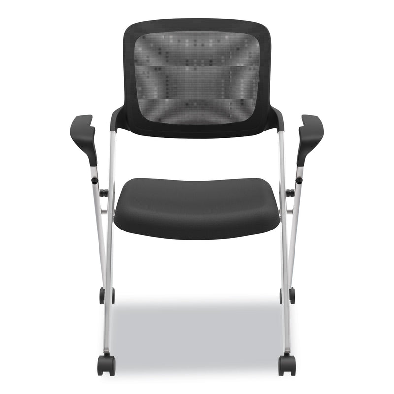 HON VL314 Mesh Back Nesting Chair, Supports Up to 250 lb, Black Seat/Back, Silver Base