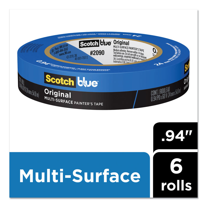 ScotchBlue Original Multi-Surface Painter's Tape, 3" Core, 0.94" x 60 yds, Blue, 6/Pack