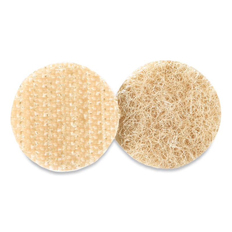 VELCRO Sticky-Back Fasteners with Dispenser Box, Removable Adhesive, 0.75" dia, Beige, 200/Roll