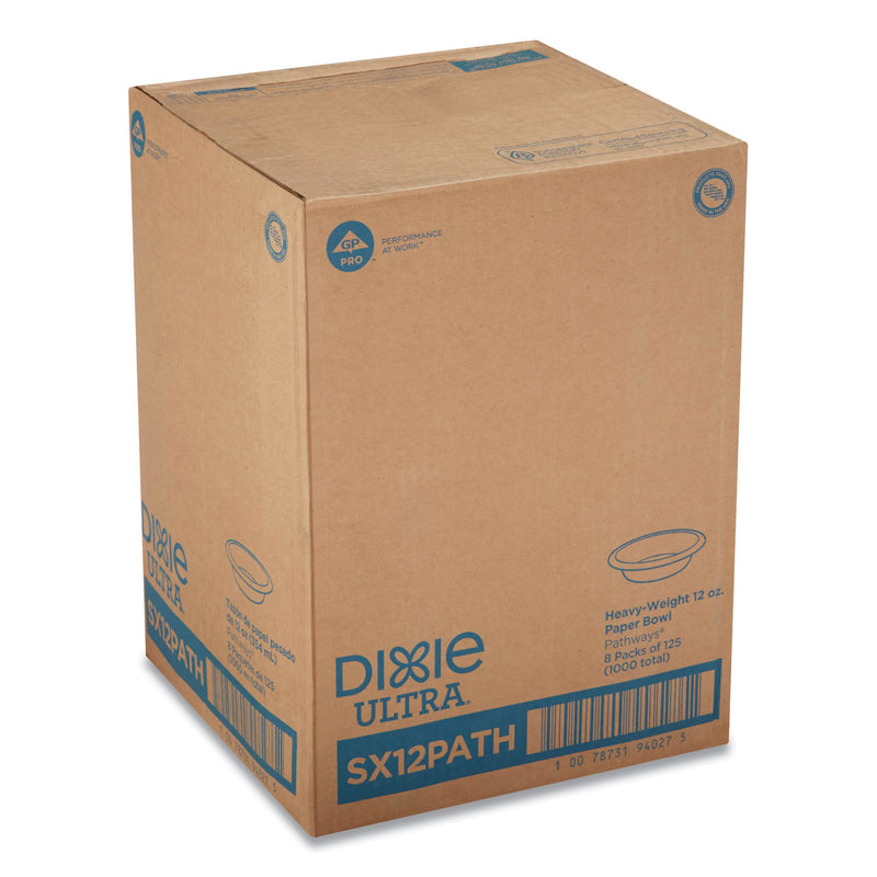 Dixie Pathways Heavyweight Paper Bowls, 12 oz, Green/Burgundy, 1,000/Carton