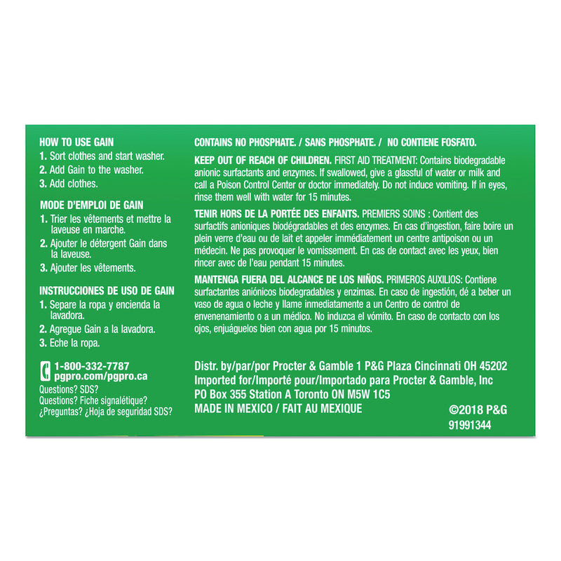 Gain Powder Laundry Detergent, Original Scent, 1.8 oz Box, 156 Boxes/Carton