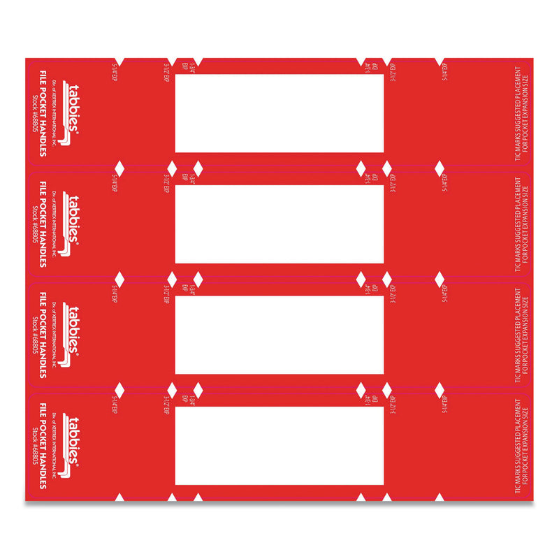 Tabbies File Pocket Handles, 9.63 x 2, Red/White, 4/Sheet, 12 Sheets/Pack
