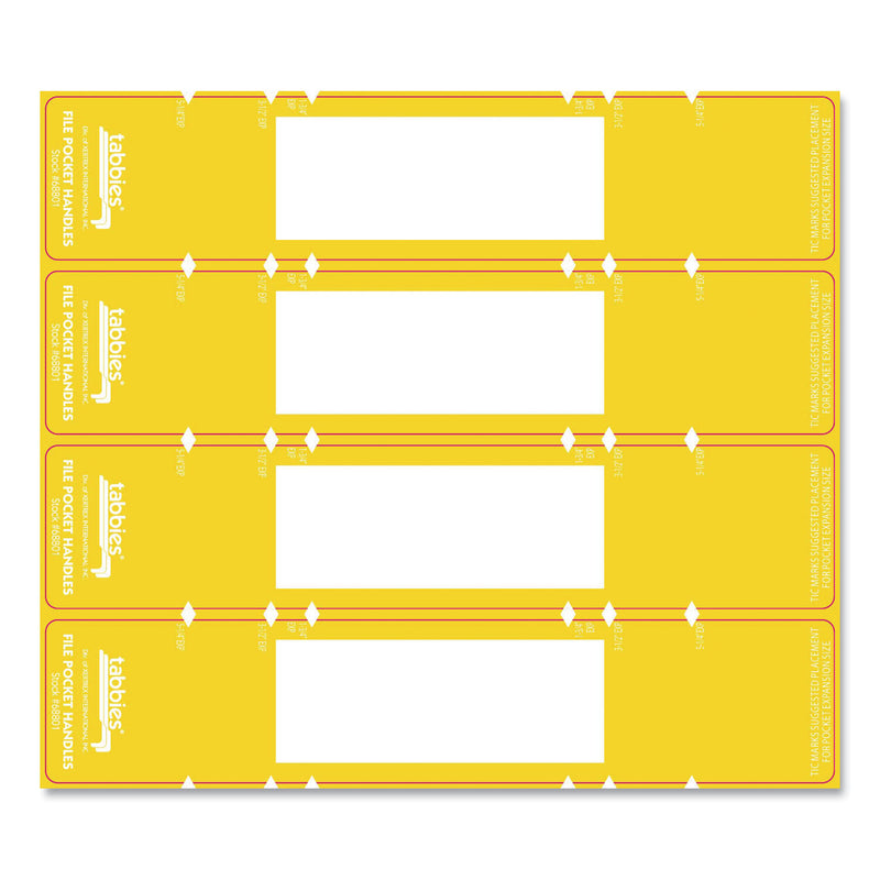 Tabbies File Pocket Handles, 9.63 x 2, Yellow/White, 4/Sheet, 12 Sheets/Pack