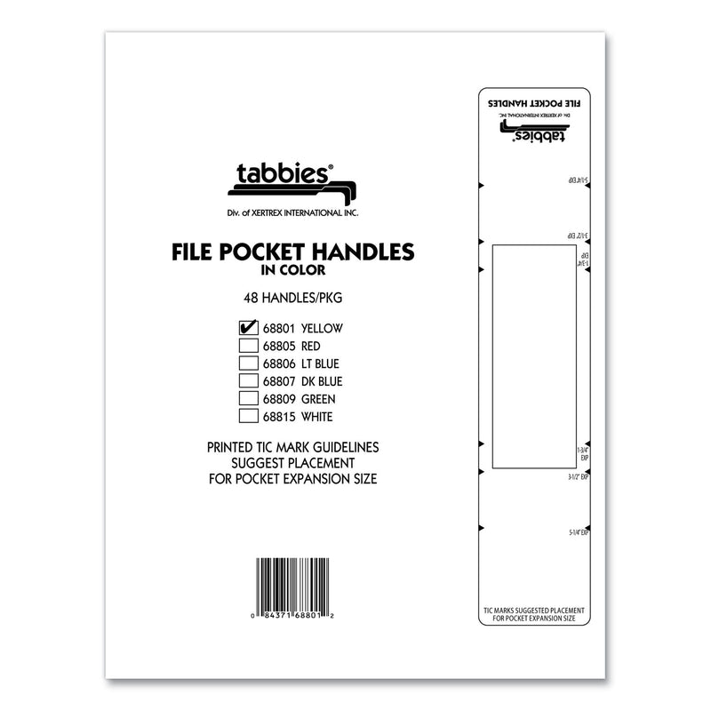 Tabbies File Pocket Handles, 9.63 x 2, Yellow/White, 4/Sheet, 12 Sheets/Pack